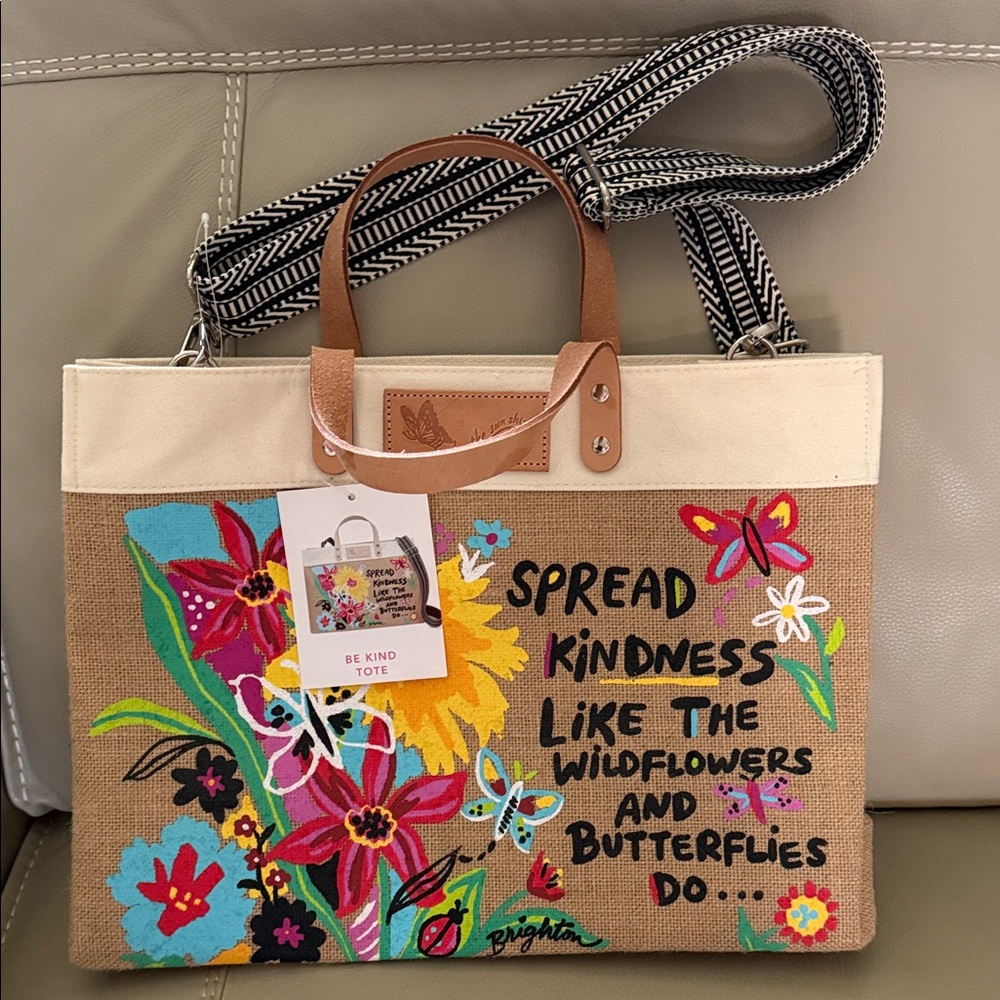 Beige and Multicolor Tote Bag